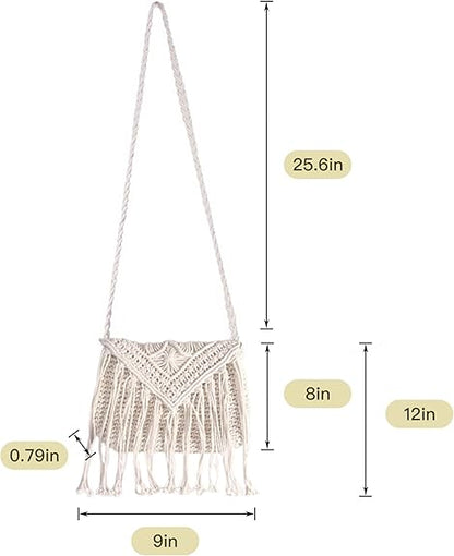 Eiyye Crochet Crossbody Bag for Women Handmade Macrame Fringe Shoulder Purse Boho Purse Fall Festival & Travel Bag Lightweight Tassel Tote Handbag