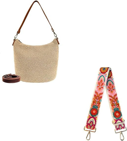 Eiyye Shoulder Bag with Colorful Adjustable Strap Minimalist Woven Hobo Bag with Interchangeable Boho Ethnic Strap for Daily and Travel Use