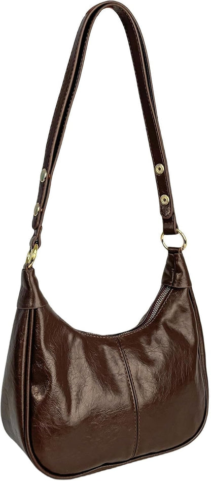Eiyye Waxed Leather Crescent Crossbody – Vintage Small Hobo Purse with Adjustable Strap