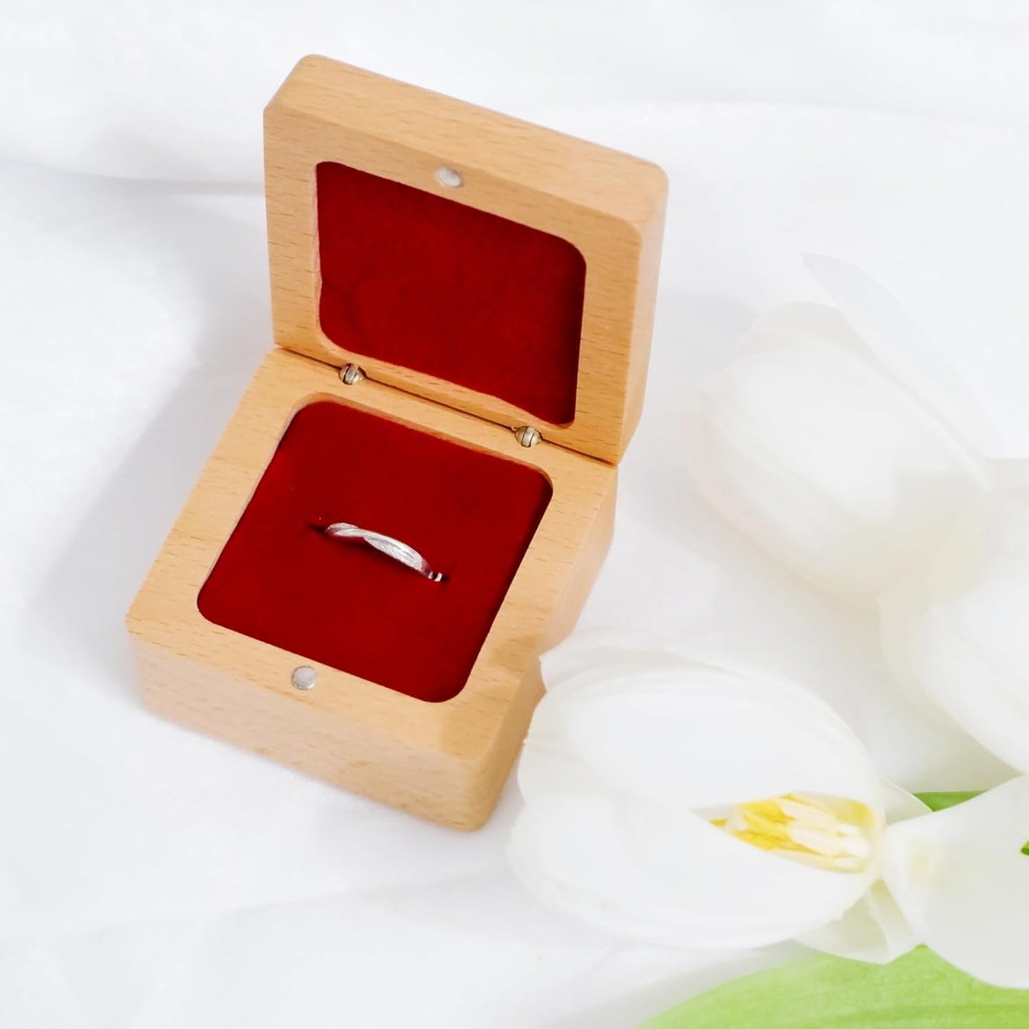 Eiyye Wooden Rings Box Wedding Ring Box Ring Holder Box with Single Slot Red Velvet Jewelry Gift Ring Box Handmade for Proposal Anniversary Engagement Wedding
