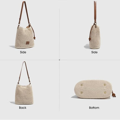 Eiyye Crochet Shoulder Bag for Women Handwoven Cotton Boho Tote Casual Handmade Woven Handbag for Travel & Everyday Use