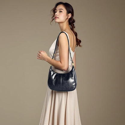 Eiyye Waxed Leather Crescent Crossbody – Vintage Small Hobo Purse with Adjustable Strap