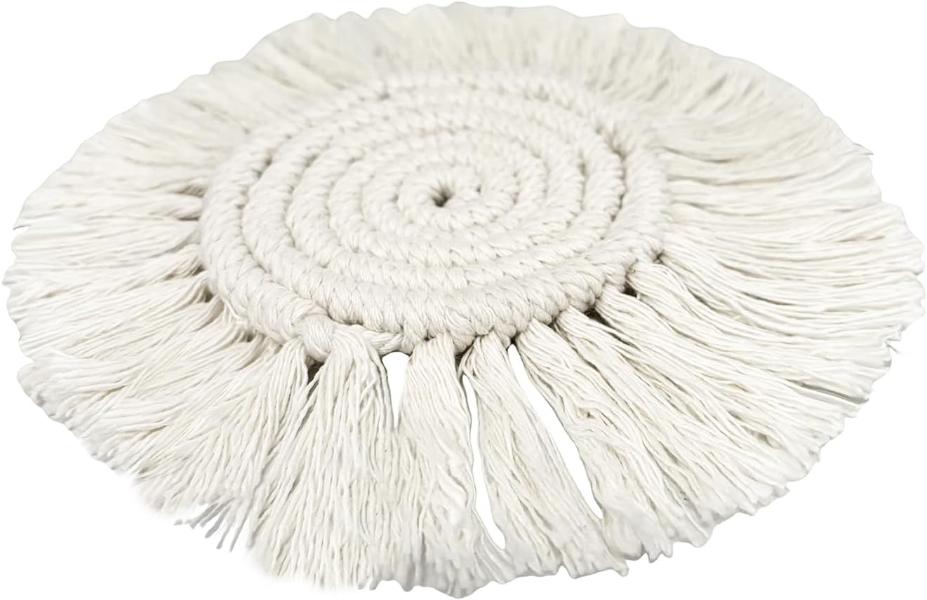 Eiyye Thick Coaster Boho Coasters Round Tassel Placemats Cotton Rope Place mat Handmade Hot Dishes for Mugs Cups Candle Cups