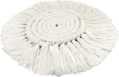 Eiyye Thick Coaster Boho Coasters Round Tassel Placemats Cotton Rope Place mat Handmade Hot Dishes for Mugs Cups Candle Cups