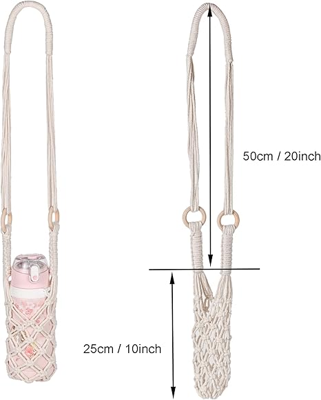 Eiyye 2-Pack Crochet Water Bottle Crossbody Holders – 100% Cotton Beverage Slings (Boho Macrame Style)