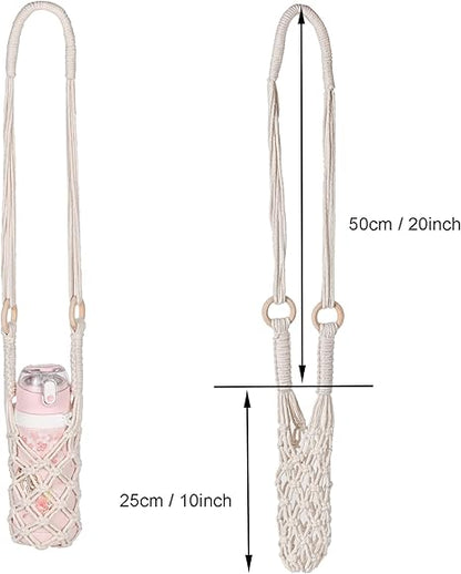 Eiyye 2-Pack Crochet Water Bottle Crossbody Holders – 100% Cotton Beverage Slings (Boho Macrame Style)
