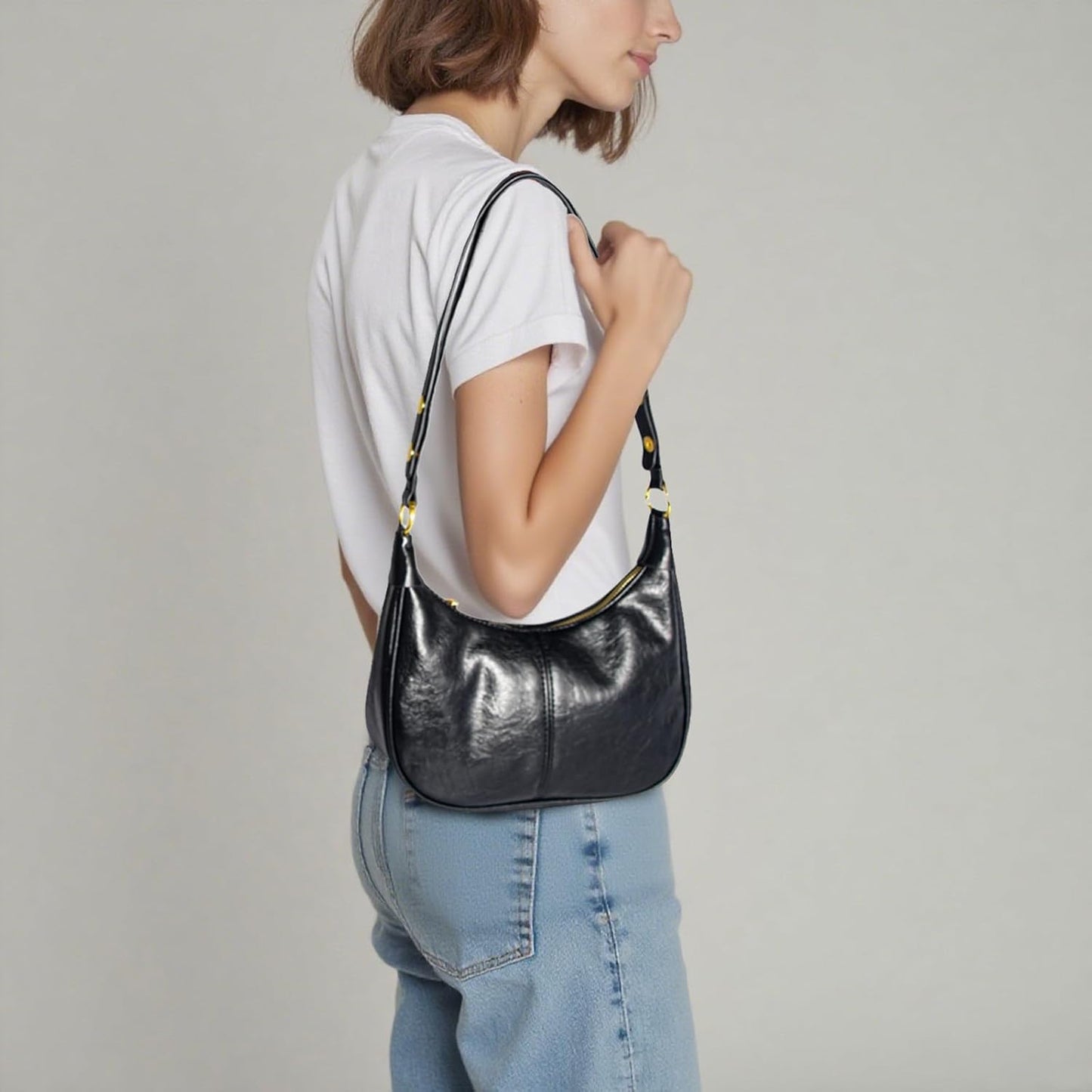 Eiyye Waxed Leather Crescent Crossbody – Vintage Small Hobo Purse with Adjustable Strap