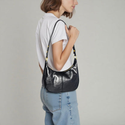 Eiyye Waxed Leather Crescent Crossbody – Vintage Small Hobo Purse with Adjustable Strap