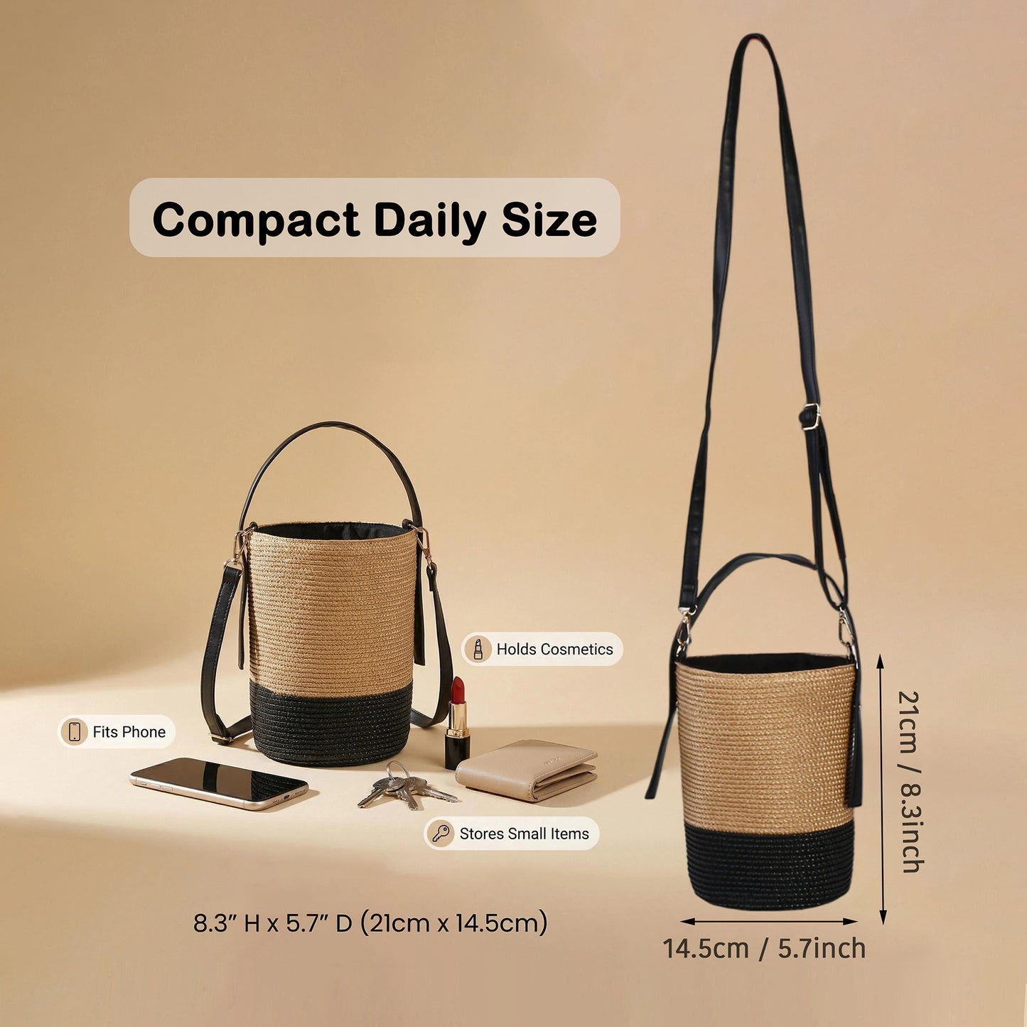 Mini bucket purse fits phone keys lipstick cards and small wallet