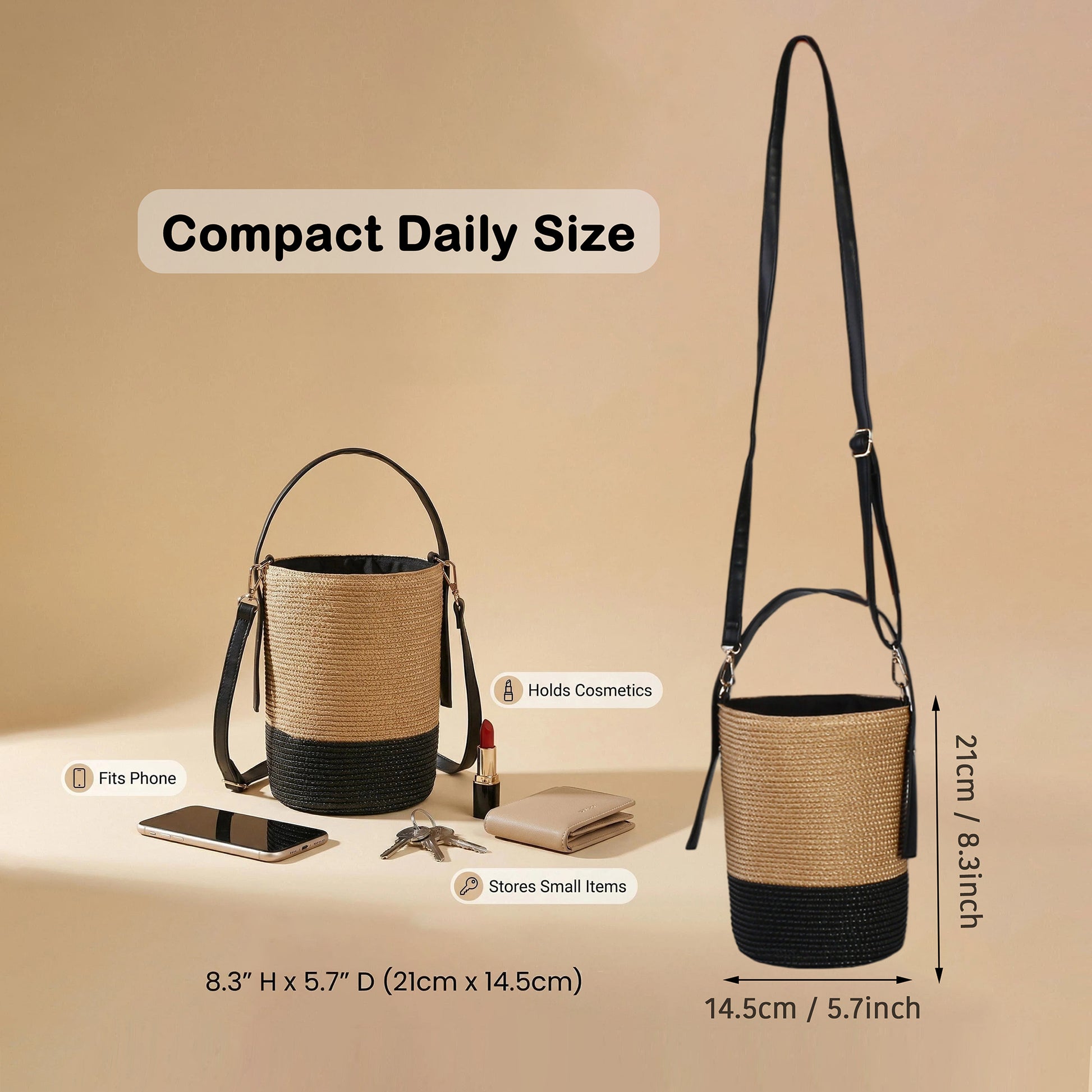 Mini bucket purse fits phone keys lipstick cards and small wallet