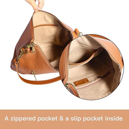 Eiyye Genuine Leather Crossbody Tote Bag for Women Soft Real Leather Shoulder Purse with Adjustable Strap Medium Hobo Bucket Bag for Daily Commute Shopping & Travel