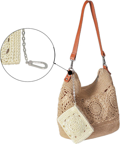 Eiyye Card Holder Wallet Handmade Crochet Small Wallet with Zipper Credit Card Holder for Coin Cards & Driver's License (Khaki)