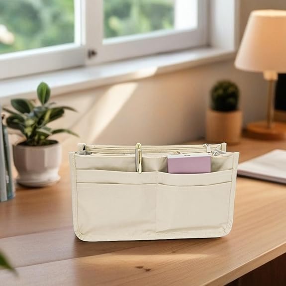 Eiyye 13-Pocket Purse Organizer Tote Bag Insert with Zipper Large Capacity Bag Organizer for Handbags Nylon Tote Insert for Women