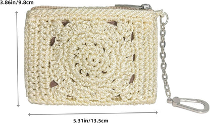 Eiyye Card Holder Wallet Handmade Crochet Small Wallet with Zipper Credit Card Holder for Coin Cards & Driver's License (Khaki)
