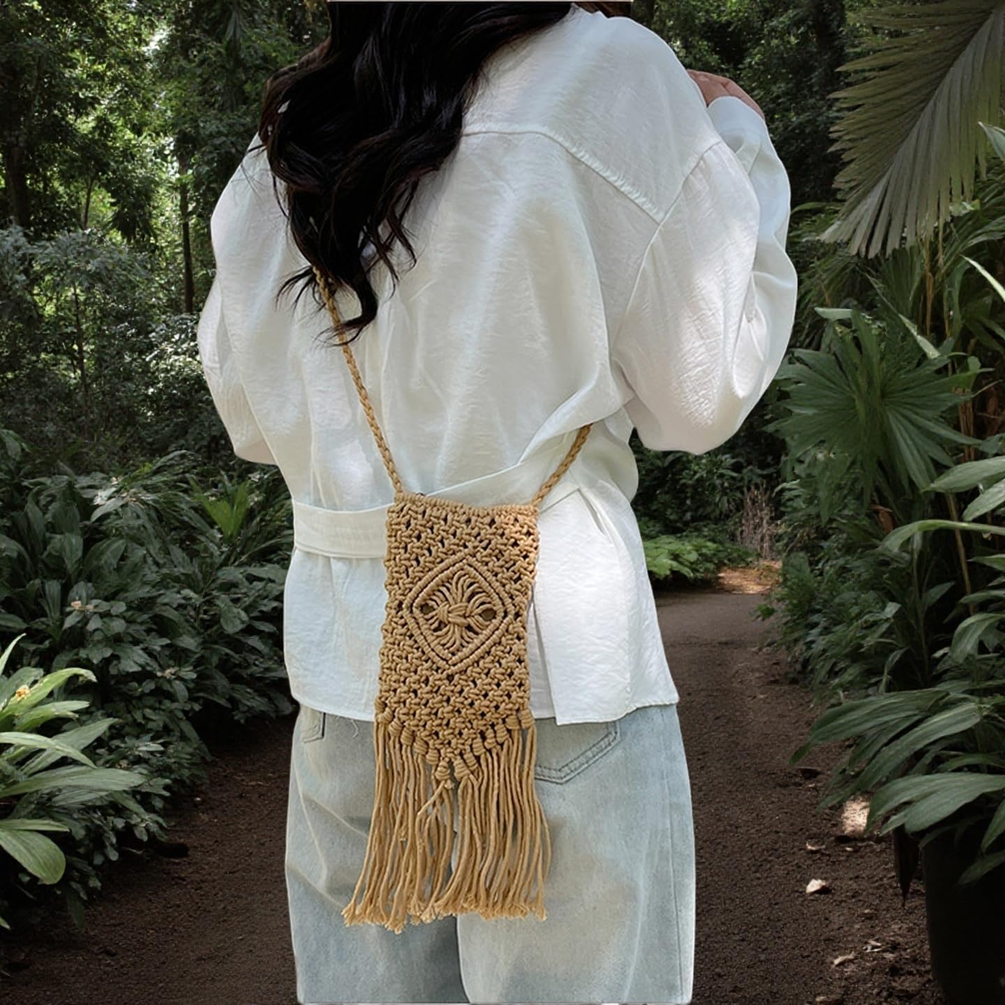 Eiyye Boho Purse Crochet Women's Crossbody Handbags Handmade Purse with Tassel, Lightweight Shoulder Bag Mini Bag