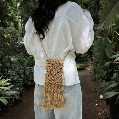 Eiyye Boho Purse Crochet Women's Crossbody Handbags Handmade Purse with Tassel, Lightweight Shoulder Bag Mini Bag