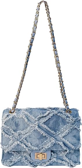 Eiyye Denim Purse Crossbody Bag for Women Vintage Jean Purse with Chain Strap for Casual Party Shopping Vacation