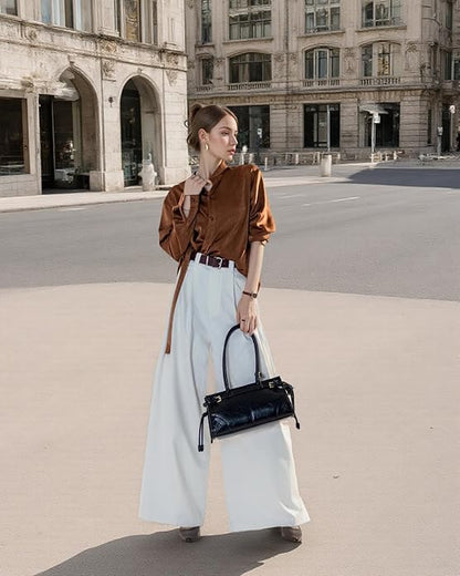 Eiyye Shoulder Bag for Women Boston Bag Black Handbag with Top Handles Leather Purse City Bag for Work Travel Everyday Use