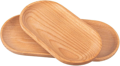 Eiyye Mini Serving Tray Small Wooden Plate Oval Wood Tray, Set of 2 Wooden Snack Tray Dessert Tableware Decorative Tray for Jewellery Key Coin