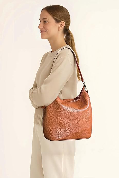 Eiyye Genuine Leather Crossbody Tote Bag for Women Soft Real Leather Shoulder Purse with Adjustable Strap Medium Hobo Bucket Bag for Daily Commute Shopping & Travel