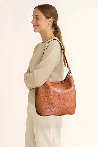 Eiyye Genuine Leather Crossbody Tote Bag for Women Soft Real Leather Shoulder Purse with Adjustable Strap Medium Hobo Bucket Bag for Daily Commute Shopping & Travel