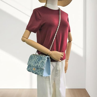 Eiyye Denim Purse Crossbody Bag for Women Vintage Jean Purse with Chain Strap for Casual Party Shopping Vacation