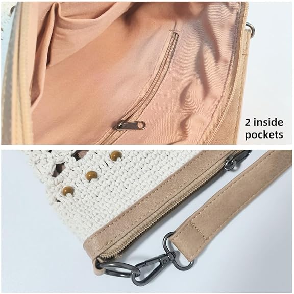 Eiyye Handmade Crochet Purse Shoulder Bag for Women Cotton Crossbody Purse with Adjustable Strap Boho Tote Bag for Everyday Outfits