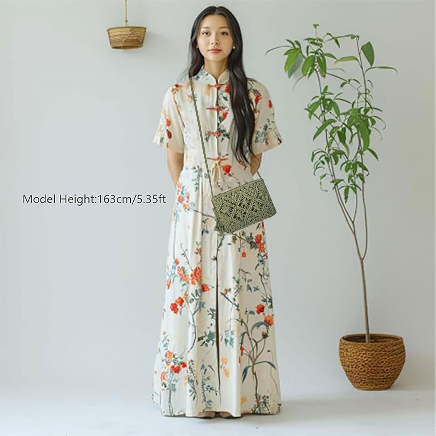 Eiyye Handmade Crochet Crossbody Bag – Cotton Rope Boho Purse with Zipper (10" × 8")