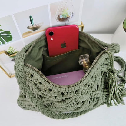 Eiyye Handmade Crochet Crossbody Bag – Cotton Rope Boho Purse with Zipper (10" × 8")