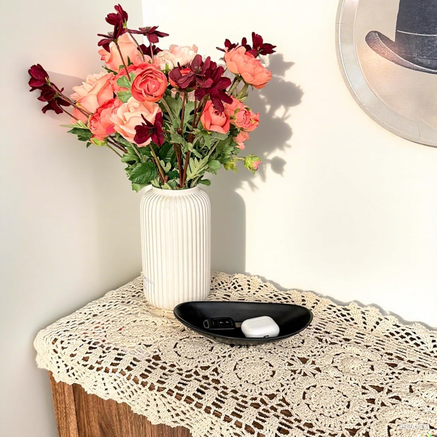 Eiyye Cotton Table Runner Farmhouse Table Runners Handmade Crochet Runner Rectangle for Coffee Table Dresser Decor