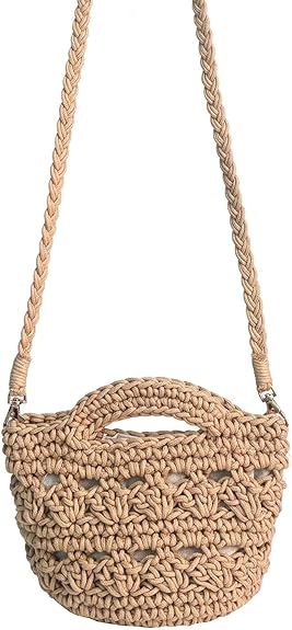 Eiyye Crochet Crossbody Bag for Women Handmade Boho Woven Cotton Shoulder Purse Small Summer Beach Bag with Magnetic Closure
