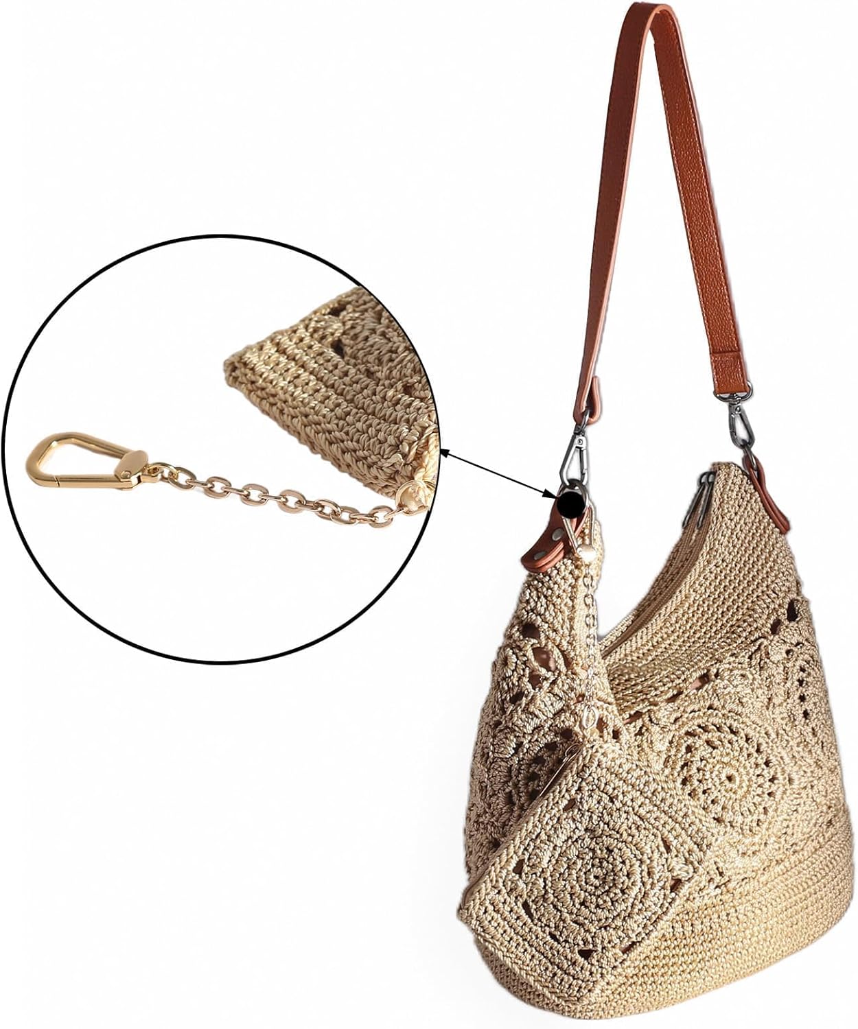 Eiyye Card Holder Wallet Handmade Crochet Small Wallet with Zipper Credit Card Holder for Coin Cards & Driver's License (Khaki)