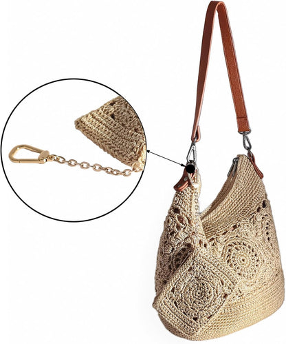 Eiyye Card Holder Wallet Handmade Crochet Small Wallet with Zipper Credit Card Holder for Coin Cards & Driver's License (Khaki)