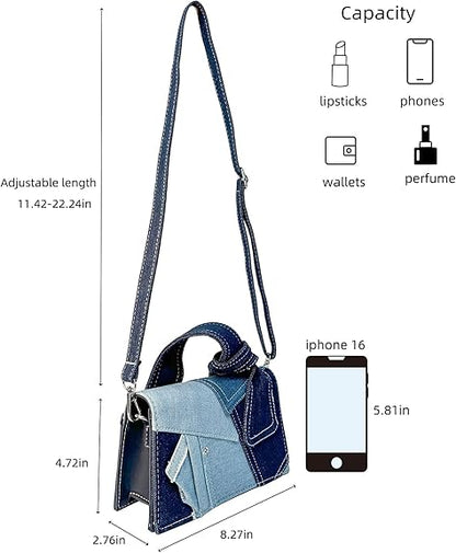 Eiyye Denim Purse for Women Patchwork Shoulder Bag Jean Purse Denim Crossbody Bags with Adjustable Strap