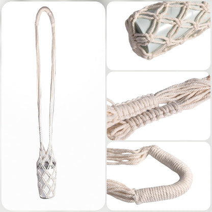 Eiyye 2-Pieces Macrame Bottle Holder Cotton Woven Wine Carrier Fits 3.5" Diameter Bottles Drink Tote Bag for Water, Wine, Cans