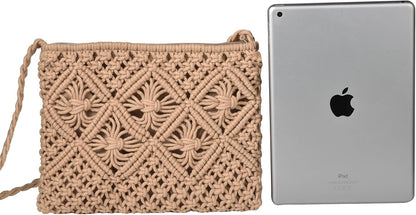 Eiyye Handmade Crochet Crossbody Bag – Cotton Rope Boho Purse with Zipper (10" × 8")