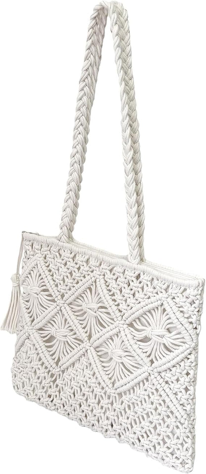 Eiyye Cotton Rope Tote Bag for Women Handmade Woven Shoulder Bag Casual Boho Purse for Travel Shopping