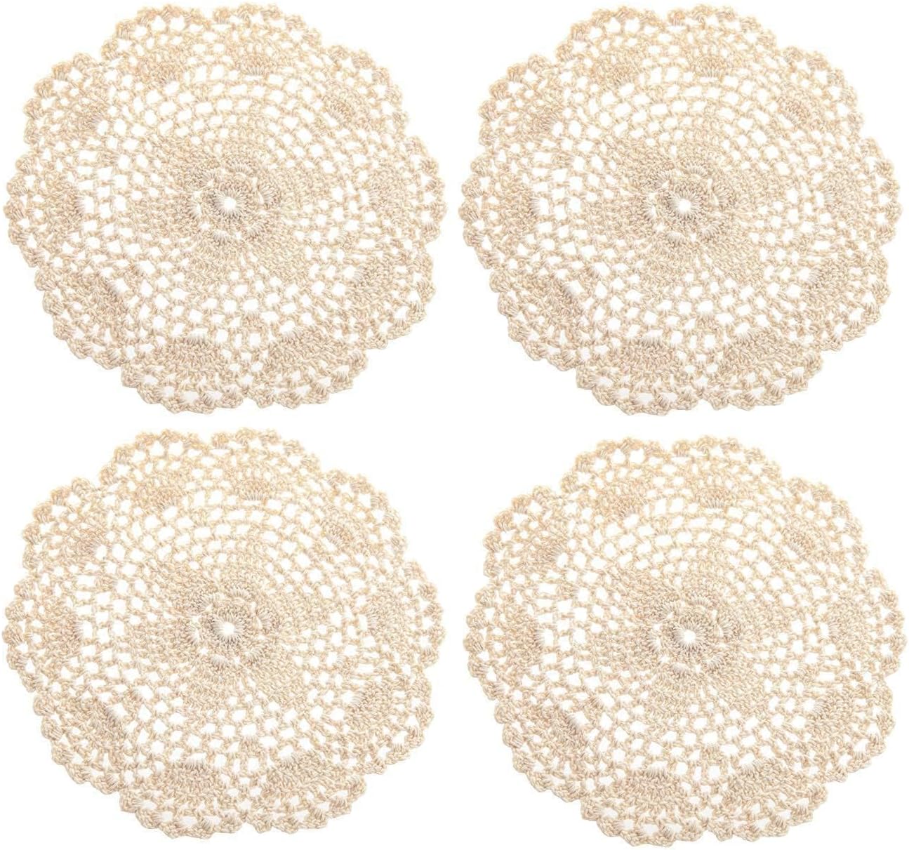 Eiyye Handmade Crochet Cotton Placemats Set of 4 Lace Doilies for Dining Table Boho Table Decor for Home Wedding & Party