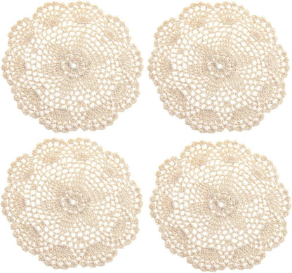 Eiyye Handmade Crochet Cotton Placemats Set of 4 Lace Doilies for Dining Table Boho Table Decor for Home Wedding & Party