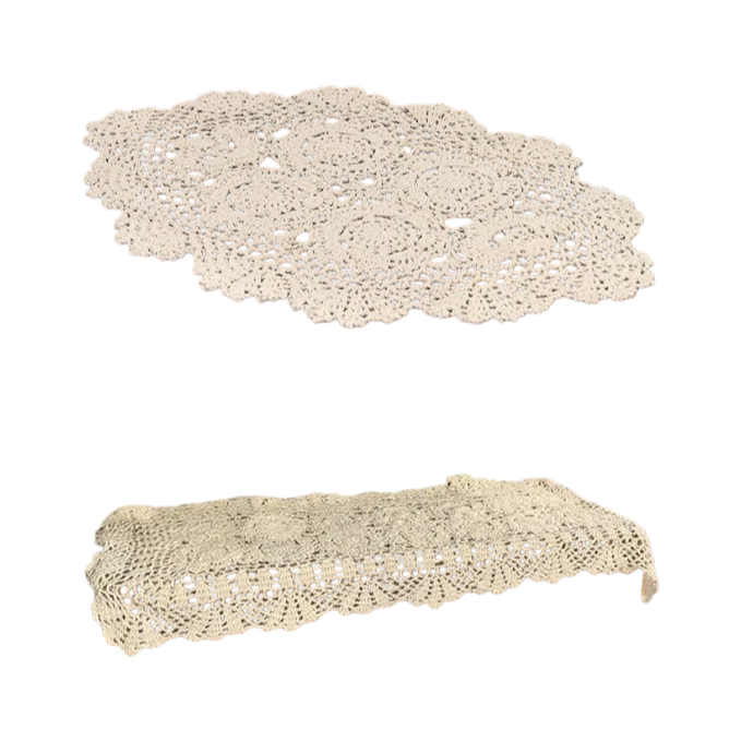 Eiyye Cotton Crochet Table Runner and Oval Placemat Set Beige Lace Doily Style, Table Cover Mat for Dining Table Dresser Farmhouse Décor