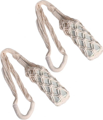 Eiyye 2-Pieces Macrame Bottle Holder Cotton Woven Wine Carrier Fits 3.5" Diameter Bottles Drink Tote Bag for Water, Wine, Cans