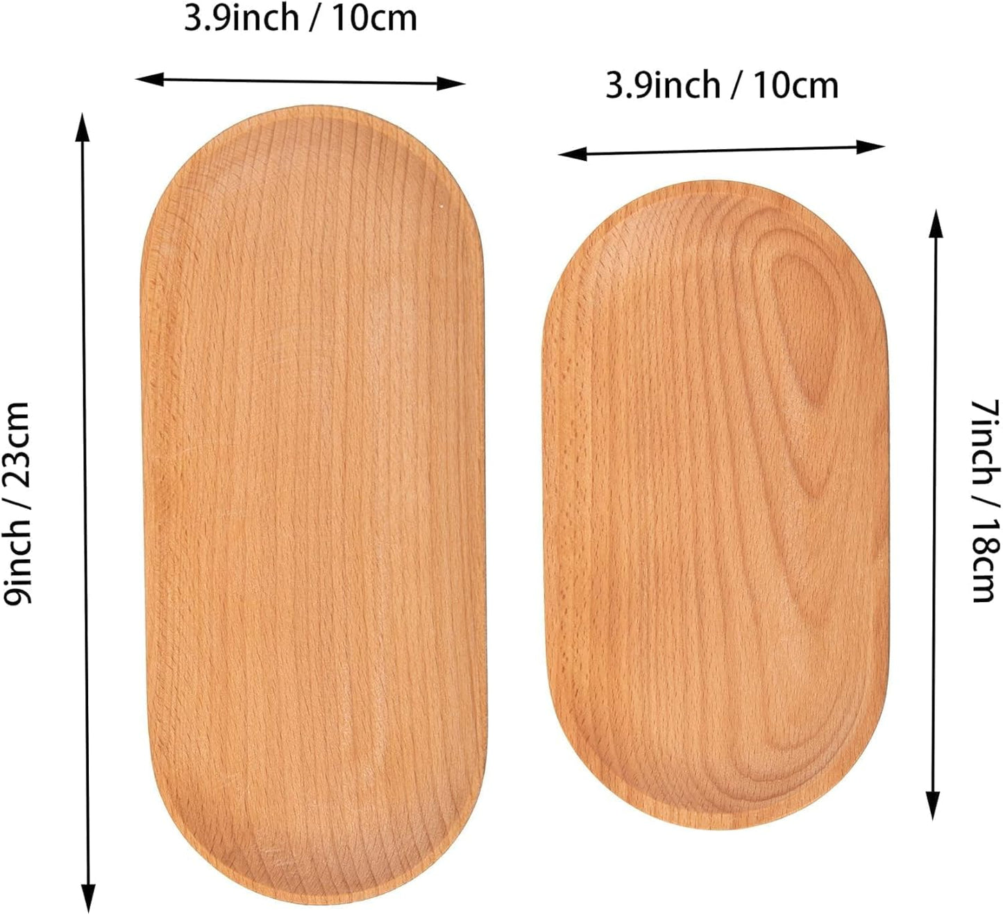 Eiyye Mini Serving Tray Small Wooden Plate Oval Wood Tray, Set of 2 Wooden Snack Tray Dessert Tableware Decorative Tray for Jewellery Key Coin