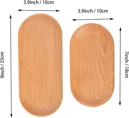 Eiyye Mini Serving Tray Small Wooden Plate Oval Wood Tray, Set of 2 Wooden Snack Tray Dessert Tableware Decorative Tray for Jewellery Key Coin