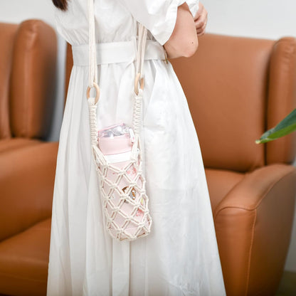 Eiyye 2-Pack Crochet Water Bottle Crossbody Holders – 100% Cotton Beverage Slings (Boho Macrame Style)