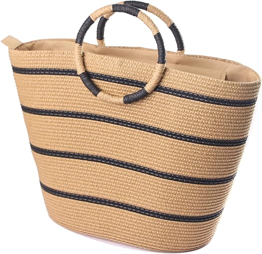 Eiyye Large Woven Tote Bag for women Straw Tote Bag Woven Stripe Handbag Travel Vacation Purse for Shopping Picnic Work