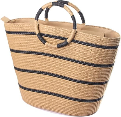Eiyye Large Woven Tote Bag for women Straw Tote Bag Woven Stripe Handbag Travel Vacation Purse for Shopping Picnic Work