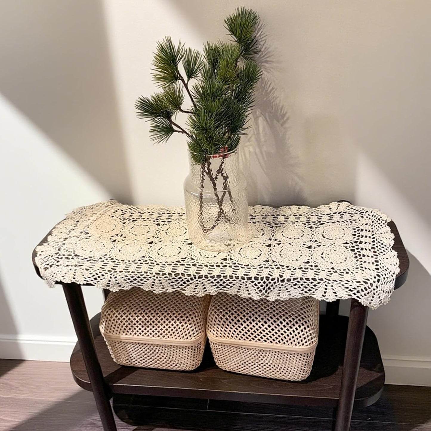 Eiyye Cotton Table Runner Farmhouse Table Runners Handmade Crochet Runner Rectangle for Coffee Table Dresser Decor