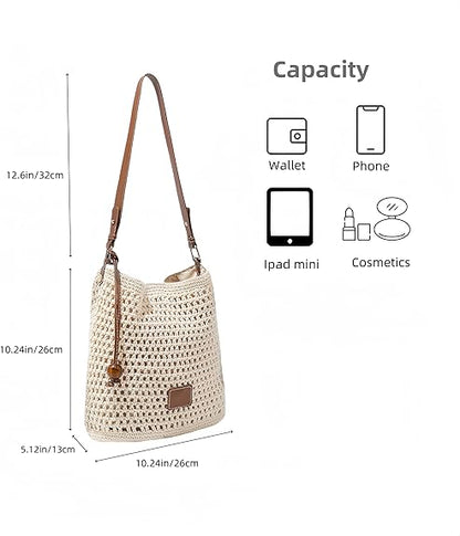 Eiyye Crochet Shoulder Bag for Women Handwoven Cotton Boho Tote Casual Handmade Woven Handbag for Travel & Everyday Use