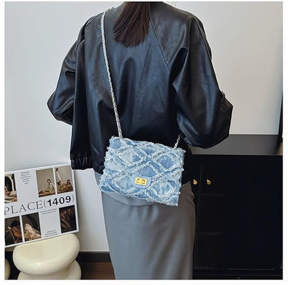 Eiyye Denim Purse Crossbody Bag for Women Vintage Jean Purse with Chain Strap for Casual Party Shopping Vacation