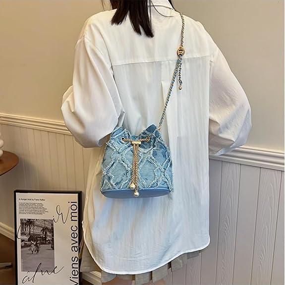 Eiyye Vintage Denim Shoulder Bag for Women Small Jean Purse with Chain Strap Retro Crossbody Bag for Casual, Travel & Fall Outfits